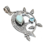 Natural Larimar, Topaz Gemstone 925 Sterling Silver Jewelry Pendant 2.56 w9g25