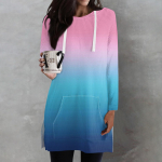 Naiste vabad s&auml;rgid, tr&uuml;kitud pikkade varrukatega, n&ouml;&ouml;riga kapuutsid, kootud k&uuml;ljelt l&otilde;hikuga tuunika kapuutsiga topid taskuga L sinine