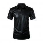 Suvine meeste T-s&auml;rk, alla keeratav krae, l&auml;ikiv pronksjas pind metallist &uuml;hev&auml;rvilised n&ouml;&ouml;bid L&uuml;hikesed varrukad Pullover Mid 2XL must