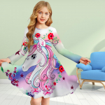 T&uuml;drukule vabaaja 3D-prindiga armas &uuml;kssarvikuline &uuml;mara kaelusega pikkade varrukatega kleit lapse printsessi kleit 80 valge