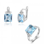 Imeilus eril&otilde;ikeline Naturaalne taevasinine Topaas S&otilde;rmus K&otilde;rvar&otilde;ngad Ehtekomplekt November Birthstone Elegant Gems peened ehted naistele US RING SIZE:7#