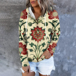 Naiste vabaaja moe pikkade varrukatega &uuml;laosaga tr&uuml;kitud &uuml;markaelus ja tr&uuml;kitud kapuuts S punane