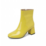 Suur suurus 48 49 50 Patent PU nahast rohelised kollased talvekingad Naistele L&auml;ikivad kandilised paksud k&otilde;rged kontsad soojad pahkluu Chelsea saapad 39 kollane