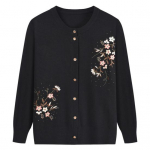 S&uuml;giskevadine ema kootud mantel Lilletikandid &Uuml;herealine &uuml;mmargune kaelus avarad pikad varrukad Kardigan veniv kudum kampsun jakk must