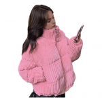 Naiste talvejope, velvetist puffer l&uuml;hike sulejope, soe tepitud puuvillane mantel, krae pealisriided L roosa