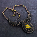 Natural Bumble Bee Jasper Gemstone Copper Wire Wrap Jewelry Necklace 18 s5a73