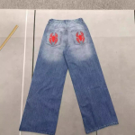 Meeste Ameerika stiilis avar &uuml;legabariidiline teksap&uuml;ksid Harajuku Retro Hip-hop Streetwear Gootiline nahkhiire muster Vabaaja sirged laia s&auml;&auml;rega p&uuml;ksid Mehed S gray