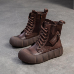 Johnature Briti stiilis s&auml;&auml;re keskosa saapad Retro ehtsast nahast paksu tallaga l&uuml;hikesed saapad naiste kingad 39 kohv