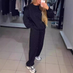 Naiste komplekt t&auml;iskere kuumade teemantitega vabaaja &uuml;mara kaelusega pikkade varrukatega dressipluus n&ouml;&ouml;riga jalgadega XXXL must