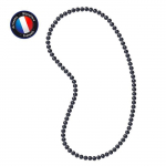 PERLINEA - Sautoir - Perle de Culture d'Eau Douce AAA+ - Semi-Ronde 9-10 mm - Noire - 80 cm - Bijoux Femme