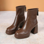 moe Disainer Talvised Platvorm Naiste Moodsad Pahkluusa Saapad Vabaaja L&uuml;hikesed Saapad Daamide Elegantne Paks K&otilde;rge Kontsaga Kingad 35 pruun