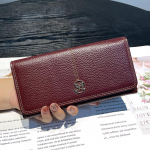 2024. aasta uued naiste rahakotid, ehtsast nahast pikk rahakott, esimene kiht veisenahast sidurikotid naistele, suure mahutavusega kahekordne rahakott veinipunane v&auml;rv