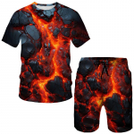 Mood Flame Magma 3D Prindiga T-s&auml;rgid L&uuml;hikesed p&uuml;ksid Komplektid Meeste dressid Suure suurusega l&uuml;hikeste varrukatega T-s&auml;rk P&uuml;kste komplekt Meeste &uuml;likonnad Riided 3XL