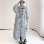 Streetwear pikk kootud kampsun naistele &uuml;legabariidiline kampsun-mantel Korea &uuml;herealine kootud jakk talvine paks vabaaja kampsunid S hall