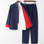 Traditsiooniline Hiina Tang &uuml;likond Kung Fu vormiriietus Retro vabaaja puuvillane linane suures suuruses Tai Chi r&otilde;ivakomplekt mees L