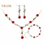 3 tk/komplekt Punase roosi ehtekomplekt Lilleteemaline romantika vintage Prantsusmaa stiil Yst&auml;v&auml;np&auml;iv&auml; emadep&auml;eva kingitus k&otilde;rvar&otilde;ngad Reguleeritav kivist kaelakee 3pcs