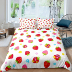 T&uuml;drukute maasikaline voodipesu Magus maasikane tekikott lastele Roosa Armas Multikas Puuvili Toidu Teema T&uuml;drukulik Valge Lilleline Toa Dekoor 135x200cm 2pcs