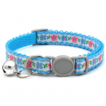 Lemmiklooma lillemustriga koer kass seo kaelarihm turvapandlaga kelluke kr&uuml;santeemkaelarihm M sinine