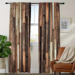 3D 2 tk Vintage Puidust Laudadega Tr&uuml;kitud Aknakardin Magamistoa Elutoa jaoks Vardatasku Aknakatete Kodu Dekoor W65X60H(cm)X2Pcs&Hook gray