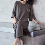 Naiste retro suvine l&uuml;hikeste varrukatega pikk T-s&auml;rk &uuml;lemine p&otilde;lvedeni kleit, tr&uuml;kitud lahtine laisk tuul pikk kleit m&otilde;&otilde;naga S tumehall v&auml;rv