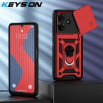 KEYSION P&otilde;rutuskindel Armor &uuml;mbris Realme Note 60 60X jaoks, libistatava kaamerakaitse ja r&otilde;ngashoidikuga, telefoni tagakaas Realme Note 60X jaoks for Realme Note 60X punane
