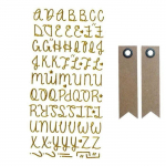 Stickers alphabet dor&eacute; &agrave; paillettes + 20 &eacute;tiquettes kraft Fanion