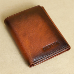 Ehtsa nahast rahakott meestele RFID-blokeeringuga Vintage Slim L&uuml;hike kahekordne rahakott ID-aknaga pruun
