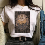 Magic In All Tarot tr&uuml;kiga T-s&auml;rk Kawaii Magic Cat tr&uuml;kitud T-s&auml;rk Astronomy Tee-s&auml;rk Top Esteetilised naiste hipi Bohemian T-s&auml;rk L valge