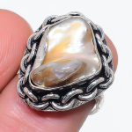 Biwa Pearl Handmade 925 Sterling Silver Jewelry Ring Size 7 z5g31