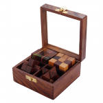 Shriji Crafts 4-in-1 puidust puslem&auml;ngud 3D-m&otilde;istatuste komplekt, esmaklassiline peamurdja Elegantne kaunistus, m&auml;ngides l&auml;bipaistva kaanega 5X5X2.5 INCHES pruun