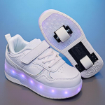 28-38 Laste Pluss Suurus Kaks Ratast Lahtiv&otilde;etavad Lamedateks Spordijalatsiteks LED Valgustusega Spordijalatsid Lastejalatsid Lauajalatsid 28 valge