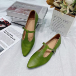 Johnature Spring Women kingad ehtsast nahast Basic Casual Buckle Strap terava varbaga pumbad 35 roheline