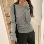 2025 New Slimming Round Neck Long-Sleeve Top for Women L hall v&auml;rv