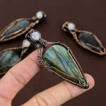 Labradorite, Moonstone Copper Wire Wrap Jewelry Pendant 3.15 t5w55