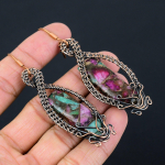 Ruby in Zoisite Handmade Copper Wire Wrap Jewelry Earring 3.23 l0b84