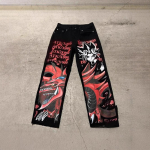 Jaapani anime prindiga laiad teksap&uuml;ksid Harajuku laia s&auml;&auml;rega teksap&uuml;ksid Y2k Meeste teksad Streetwear Vintage Paaride p&uuml;ksid Naiste riided S