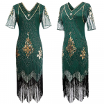 1920ndate Vintage Gatsby Ballikleit, Litritega Tikitud Traksidega Suurem Suurus Kleit 2XL roheline