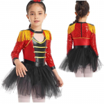 Girls Magician Performance Costume Sequin Tassel Epaulet Tutu Skirt Built in Briefs Stage Show Leotard 5-6 Years