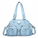 Naiste suure mahutavusega k&auml;ekott, pendelr&auml;nduri &otilde;lakott, pehmest nahast crossbody kott sinine