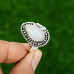 925 Sterling H&otilde;be Kroont&scaron;akra Vikerkaare Kuukivi Kivi Suurejooneline &Otilde;e S&otilde;rmus Adjustable