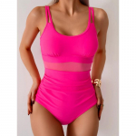 Vintage v&otilde;rk-patchwork &uuml;hes t&uuml;kis ujumistrikoo naistele must topeltrihmaga plisseeritud l&auml;bipaistev salendav k&otilde;hukontrolliga ujumisriided 2025 monokiini XXL must