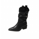 Naiste k&otilde;rged kontsad, keskmise s&auml;&auml;rega volditud saapad, s&uuml;gis-talv, pruunid pu nahast l&auml;&auml;nesaapad, naiselikud paksu kontsaga kauboisaapad, botas mujer 35