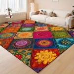 Pehme piirkonnamatt boheemlaslikus stiilis v&auml;rvilise lillemustriga Punane Sinine Roheline Pehme Mugav Kerge ja Vastupidav Kodukaunistuse Vaip 80x120cm