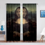 Mona Lisa ja naljakad kassipojad maalivad magamistoa aknakardina jaoks t&uuml;llkardinat Luksuslik kohvik Hotellide sisustus Elutoa l&auml;bipaistev kardin 1 PCS W100XH250cm&Rod Pocket