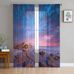 Imeilus p&auml;ikeseloojang &uuml;le kaljude t&uuml;llkardinad elutuppa l&auml;bipaistev kardin Magamistoa loor Organza dekoratiivsed aknahooldused 135W x 114H(cm)