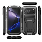 360 kaitsev tugev s&otilde;jaline metallkorpus iPhone 17 Pro / Air / 16 Pro Max jaoks P&otilde;rutuskindel Karastatud Klaas Sisseehitatud Silikoonkate iPhone17 Pro Max must