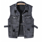 Suure suurusega teksavest naistele Keskmise pikkusega kevadine ja s&uuml;gisene Korea stiilis lahtine retro vabaajavest aukudega Varrukateta vest 2XL