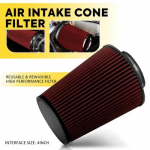 RED 4 inch Inlet Truck Air Filter Dry Flow Clamp-On Round Cone Air Intake