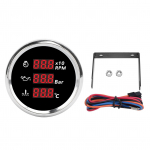 52mm digitaalne &otilde;lir&otilde;hu ja veetemperatuuri n&auml;idik taustvalgustusega 3-in-1 LED-ekraaniga tahhomeeter paadile, jahtile, haagissuvilale, veoautole 810‑00324 Black Dial with Silver Bezel