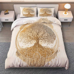 3 tk Elupuu tekikottide komplekt, naturaalse kunstiteema voodipesu padjap&uuml;&uuml;ridega, kunstiline disain magamistoa, elutoa, kabineti jaoks EU Twin(135x200cm) beige